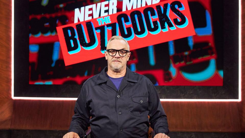 Greg Davies on the Never Mind the Buzzcocks set