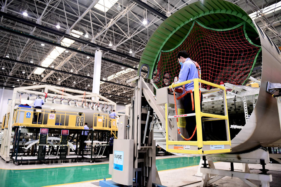 Airbus A220 aircraft components being made at AVIC SAC Commercial Aircraft Company workshop in Shenyang, Liaoning province of China. Photo: VCG/VCG via Getty Images