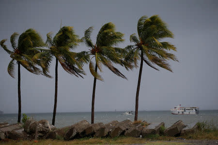 Boats are seen as palms are moved by the wind brought by Hurricane Irma in Cap-Haitien, Haiti, September 7, 2017. REUTERS/Andres Martinez Casares