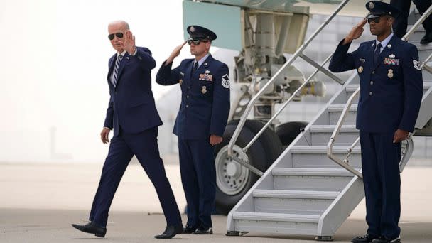 PHOTO: President Joe Biden arrives at O'Hare International Airport, June 28, 2023, in Chicago. (Evan Vucci/AP)