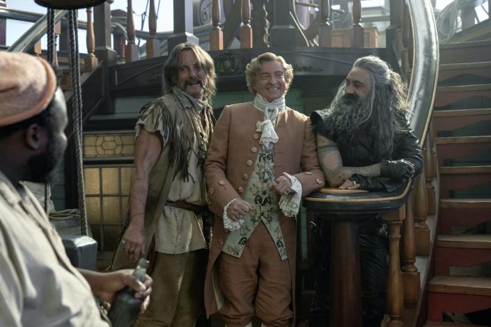 Will Arnett as Calico Jack, Rhys Darby as Stede Bonnet and Taika Waititi as Blackbeard in &quot;Our Flag Means Death.&quot;