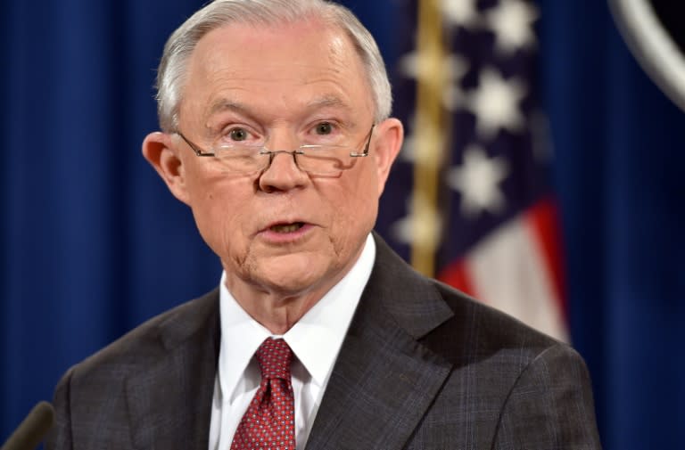 US Attorney General Jeff Sessions speaks during a press conference at the Justice Department in Washington, DC on March 2, 2017