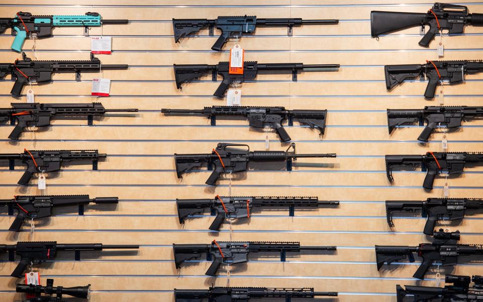 Guns, seen on Thursday, May 16, 2024, for sale at Downrange Gun & Tactical in Clinton.