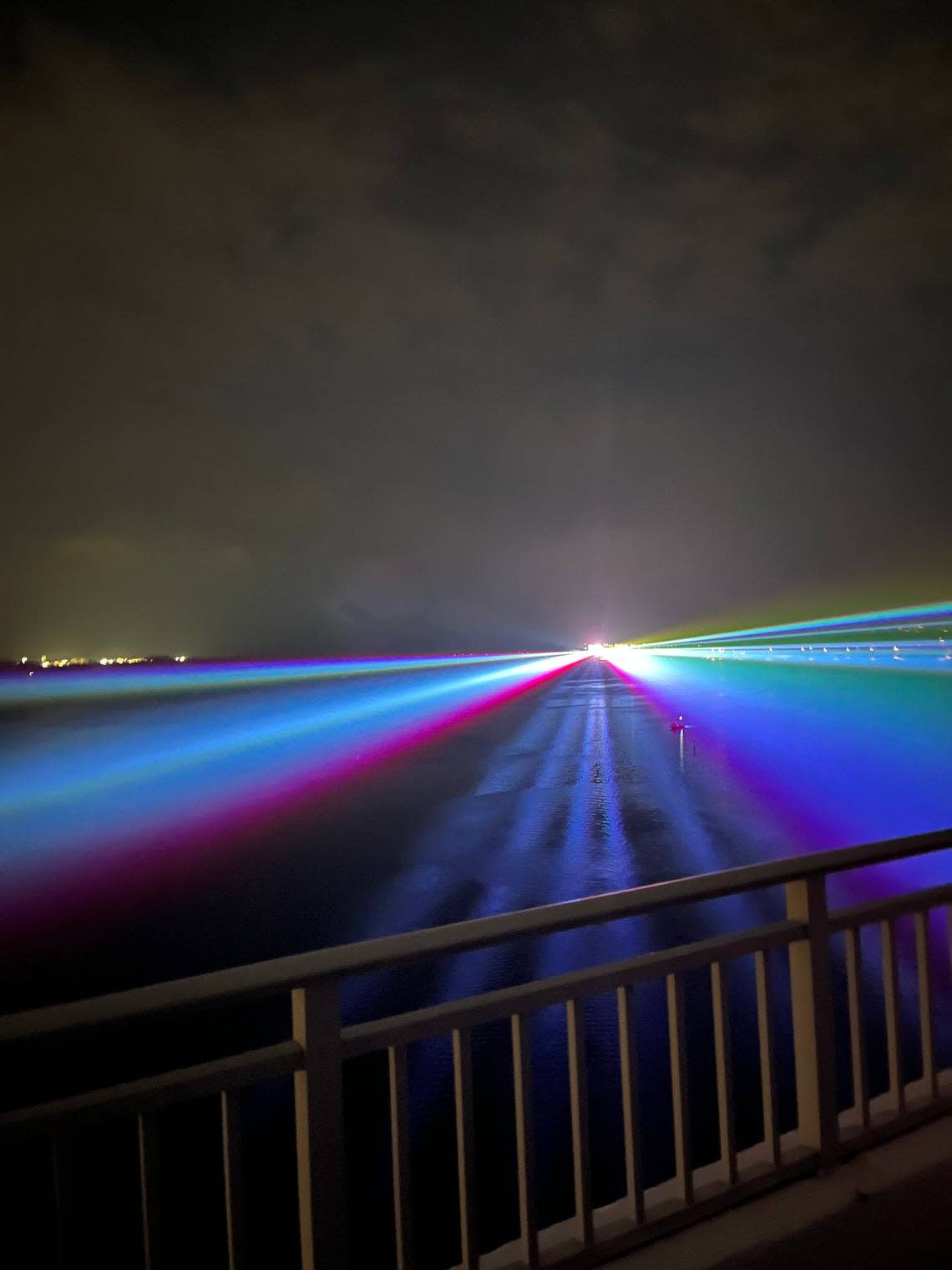 The lasers from the Afterlife event on Virginia Key illuminated Biscayne Bay and kept local residents awake at the Yacht Club at Brickell. Elena Kasparis/ Brickell Homeowners Association