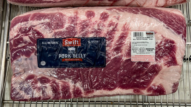 plastic-wrapped pork belly 