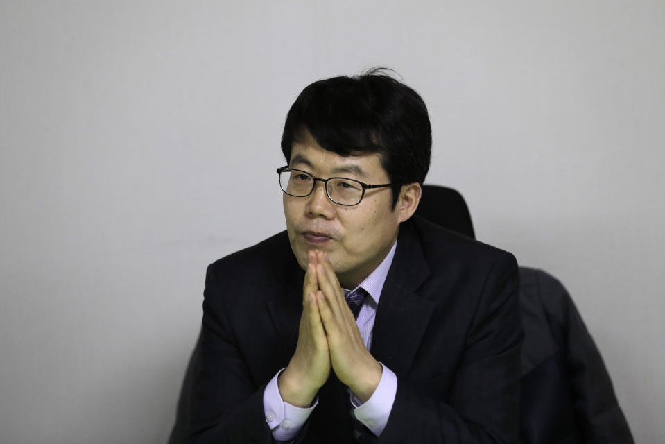 In this Dec. 21, 2018, photo, South Korean pastor Peter Jung speaks during an interview in Uijeongbu, South Korea. Experts and defectors say most of North Korea’s underground Christians do not engage in the extremely dangerous work of proselytizing. Instead, they largely keep their beliefs to themselves or within their immediate families. (AP Photo/Lee Jin-man)