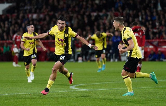 Burnley’s Zeki Amdouni (left) celebrates putting the visitors in front 