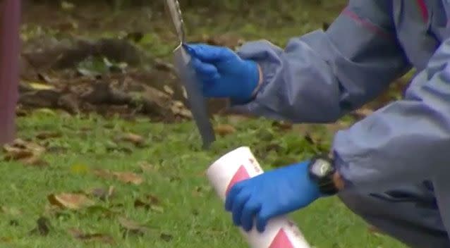 Police photographed a large kitchen knife at the property. Source: 7 News