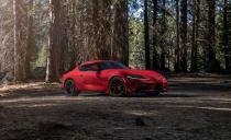<p>Turbo torque blasts the Toyota Supra to 60 mph in 3.9 seconds, besting the Ford Mustang Shelby GT-350 by 0.3 second.</p>