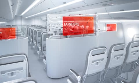 Partly clear walls between economy and business class - Credit: aerq