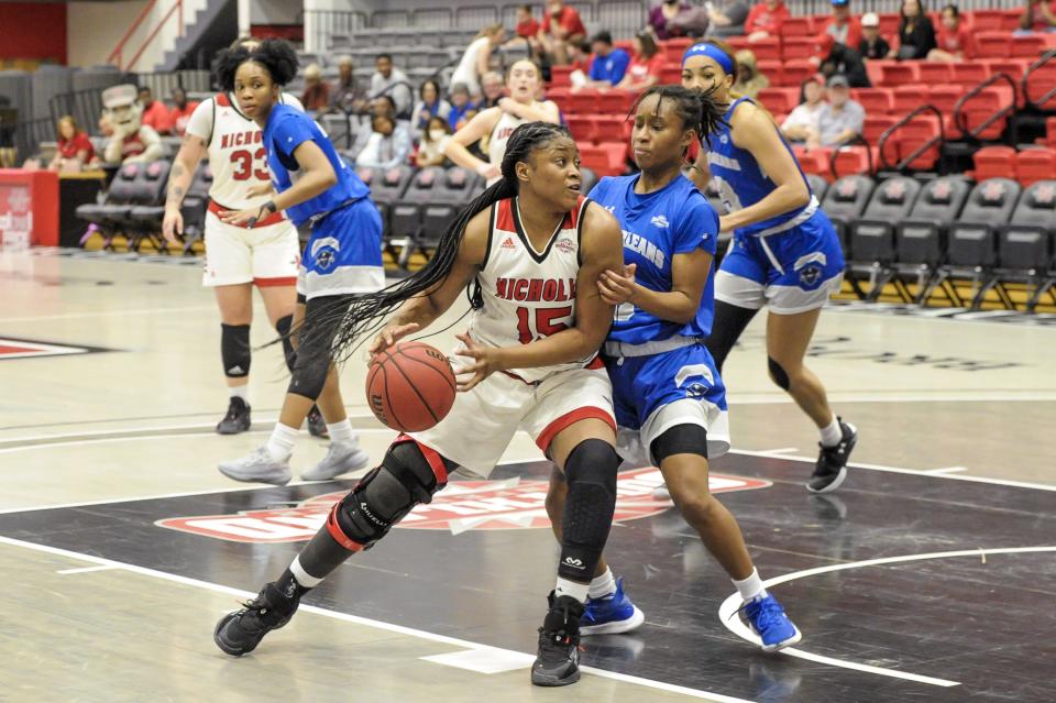 Nicholls women lost to UNO 72-67 in Southland Conference basketball play in Thibodaux on March 5.