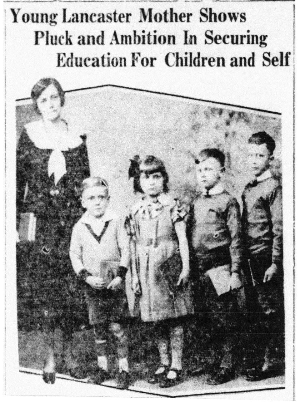 Mrs. H. W. Sanders and her first four children were featured in an article appearing in the Daily Eagle on April 17, 1934. L to R: Gladys Sanders, Neil, Ruth Gladys, Lloyd Eugene and Scott Paul.