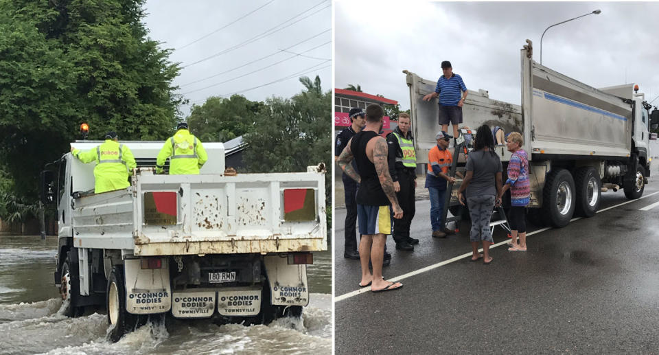 Council trucks have been brought in to to help rescue residents trapped in the flood zones. Source: Twitter/Bianca Stone