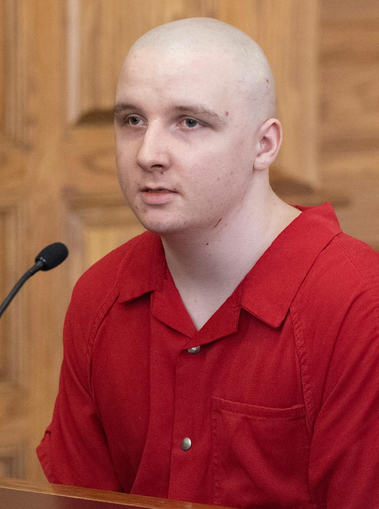 Ryan C. Harmer answers questions from Stark County Common Pleas Judge Natalie Haupt on Tuesday, when he pleaded guilty to aggravated murder and other charges for killing Michael L. McCray of Canton.