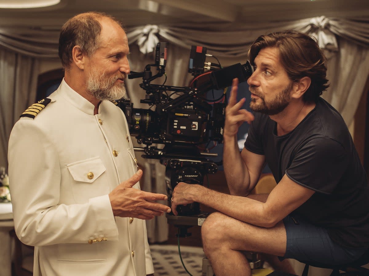 Woody Harrelson and filmmaker Ruben Östlund on the set of ‘Triangle of Sadness’  (Curzon)