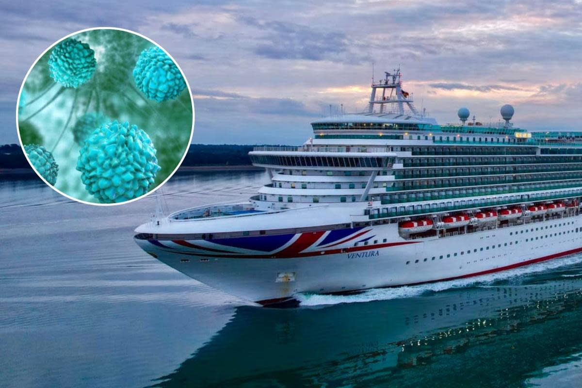 P&O Ventura with inset of norovirus <i>(Image: NQ / Michael Seymour)</i>