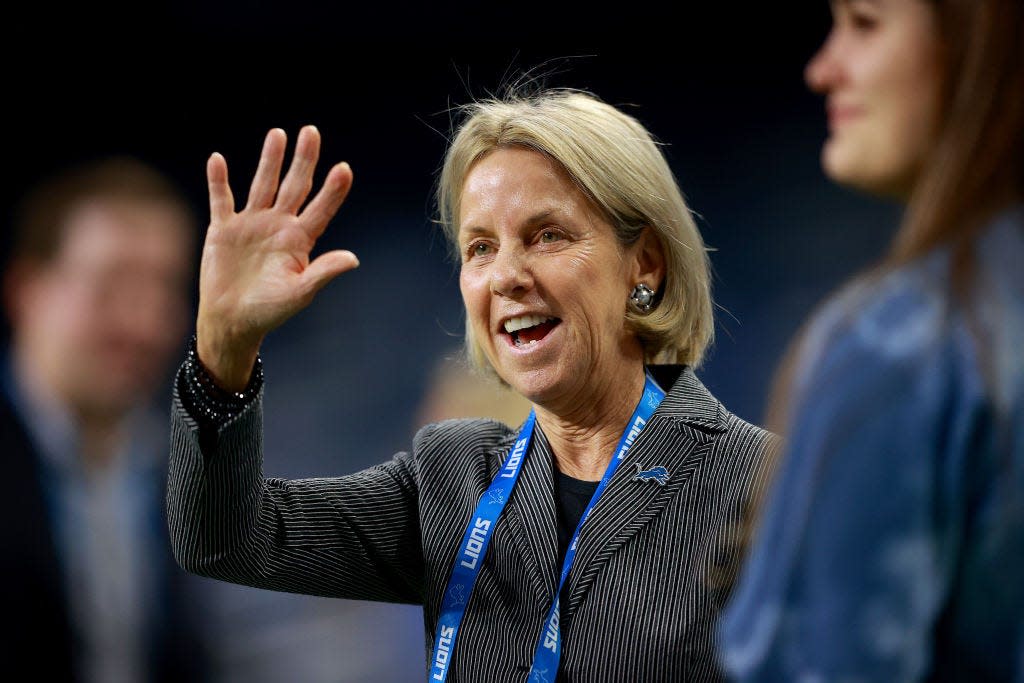 Detroit Lions owner Sheila Hamp looks on before the game between the Detroit Lions and Tampa Bay Buccaneers at Ford Field.