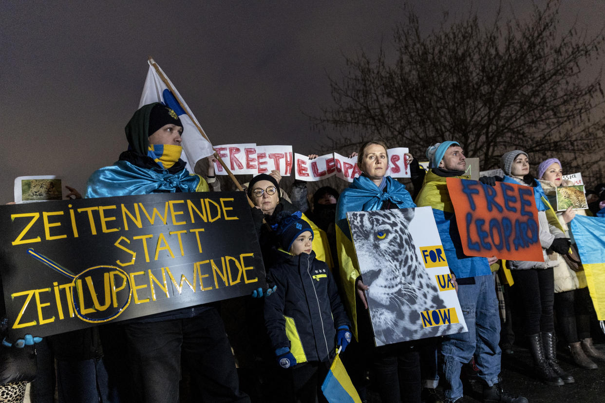 Protesters, many of them expatriate Ukrainians living in Berlin, protested last week outside the German Chancellery