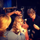 Backstage at the Grammys 2013: Kelly Clarkson tweeted this photo as she had her hair and makeup done before she went on stage. Copyright [Kelly Clarkson]