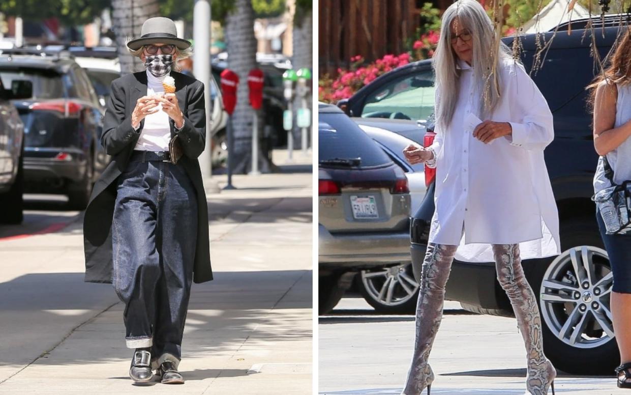 Diane Keaton out for ice cream in Los Angeles, and on the set of Mack & Rita in Palm Springs 