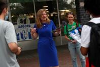 Democratic candidate for New York City Mayor Kathryn Garcia speaks to people in the Bronx borough of New York City