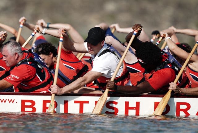 William takes part in dragon boating on the Kallang River in Singapore