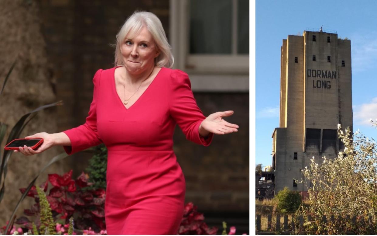 Nadine Dorries’s decision to change the status of the Dorman Long Tower, right, has paved the way for the landmark to be destroyed - Getty Images/PA