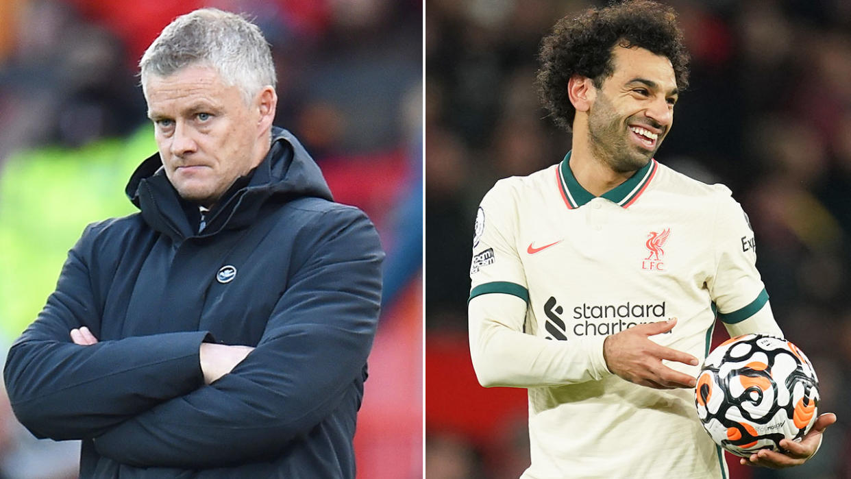 Pictured left, Manchester United manager Ole Gunnar Solskjaer and Liverpool's Mo Salah on the right.