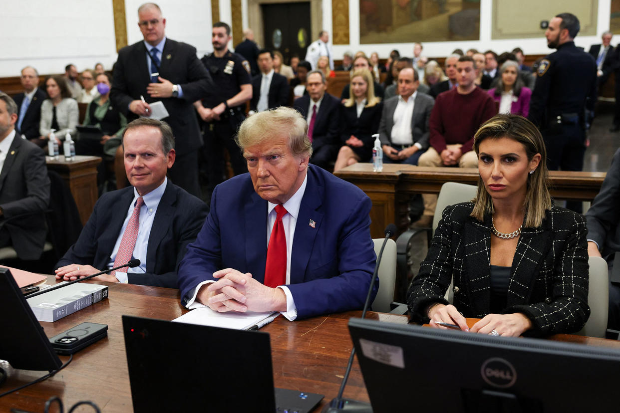 Christopher Kise; Donald Trump; Alina Habba SHANNON STAPLETON/POOL/AFP via Getty Images