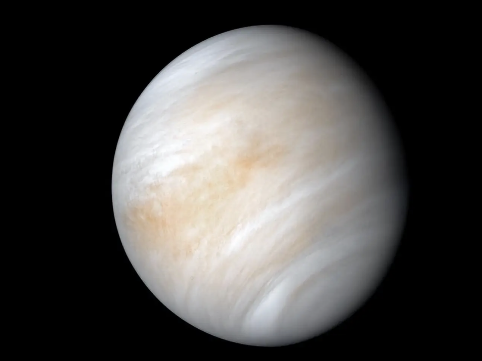 Die Venus und ihre dichten Wolken, wie sie von der NASA-Mission Mariner zehn aufgenommen wurden. - Copyright: Kevin M. Gill/NASA/JPL-Caletech