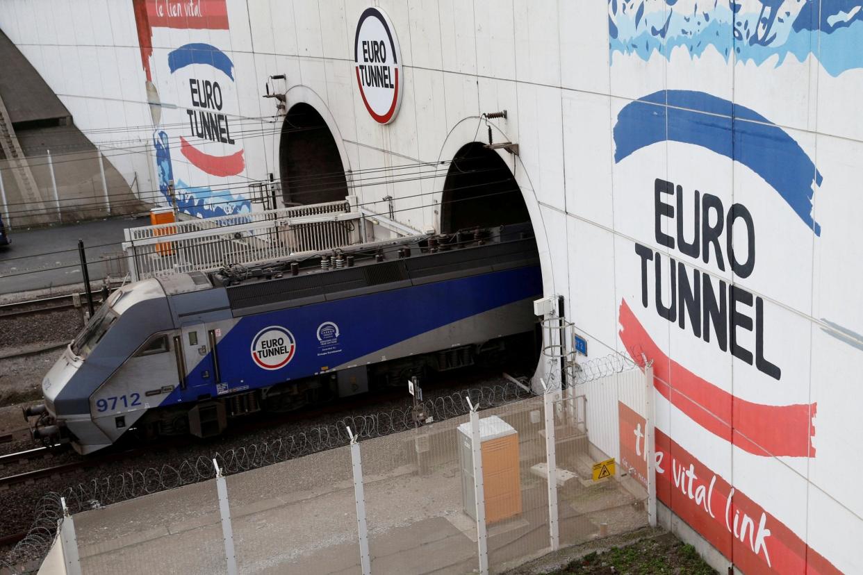 A Eurotunnel freight shuttle exits the Channel Tunnel in Coquelles, near Calais, northern France: REUTERS