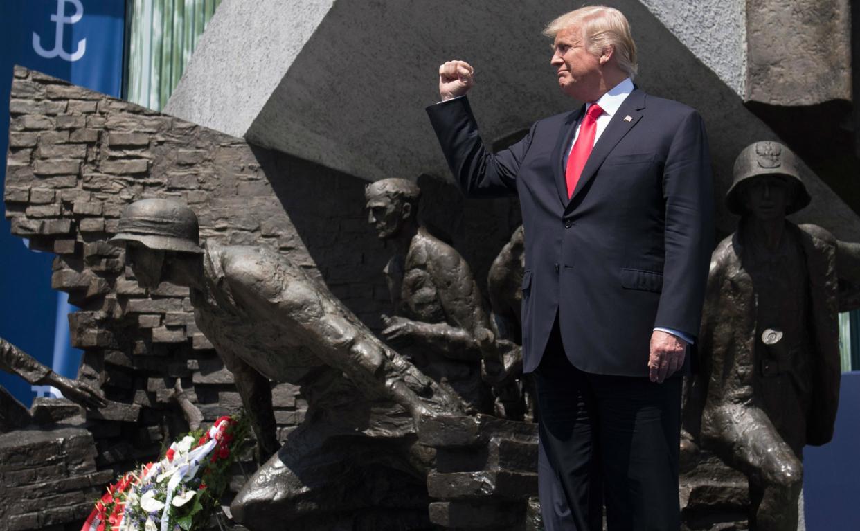 Mr Trump spoke at the site of a memorial to a 1944 uprising against Nazi occupation: Getty