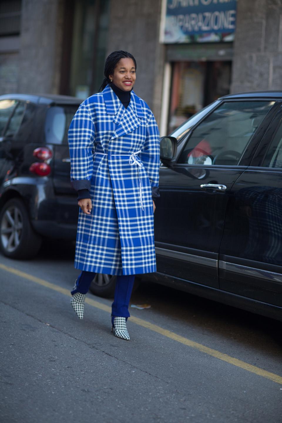 Focus your styling efforts on outfit extras that'll play up your staples, like a big bold coat and funky booties.