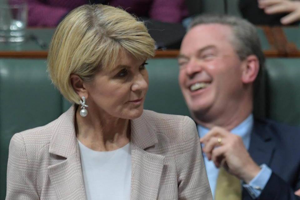 Julie Bishop condemns leaked WhatsApp messages before Friday's Liberal leadership spill saw Scott Morrison appointed as new prime minister. 