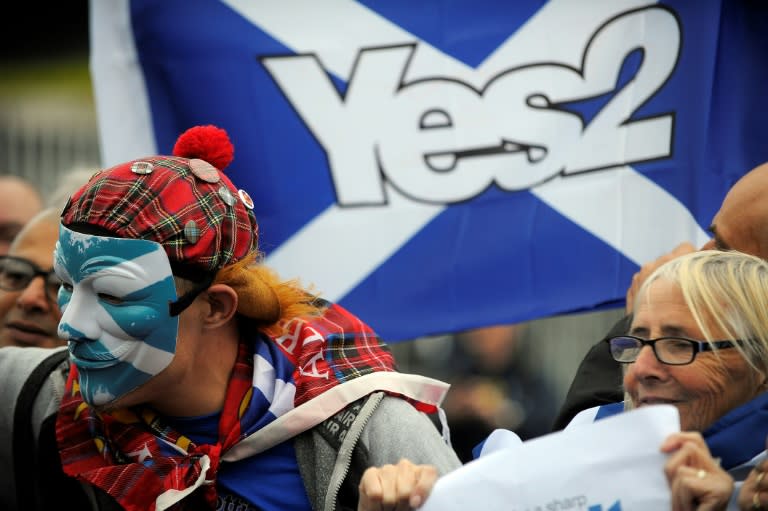 Pro-independence campaigners stage a rally outside the Scottish National Party (SNP) Conference in Glasgow