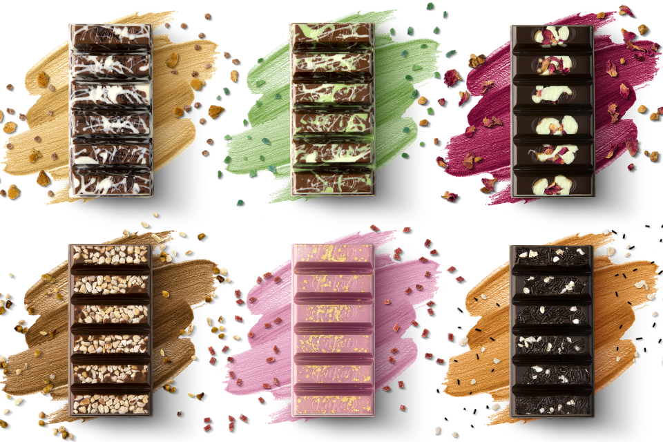The six special edition KitKat bars, which start at £7.50 and will be available to buy in 30 John Lewis stores nationwide [Photo: Nestlé]