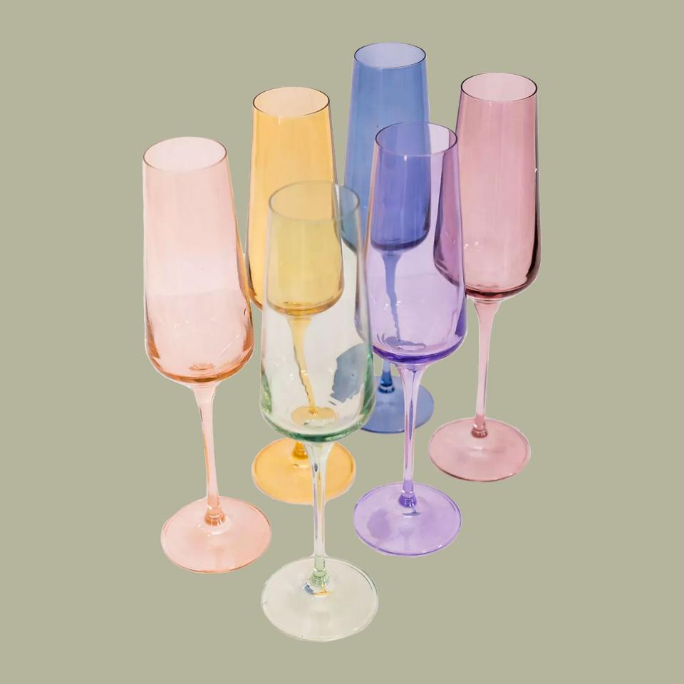 Estelle Colored Glass Mixed Champagne Flute Set