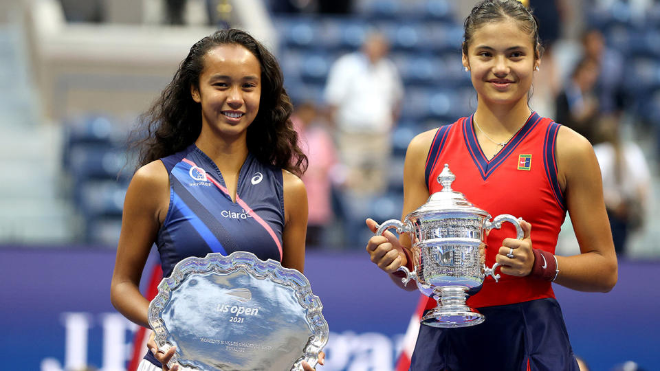 Leylah Fernandez was outclassed by Emma Raducan in the US Open final. (Photo by Elsa/Getty Images)