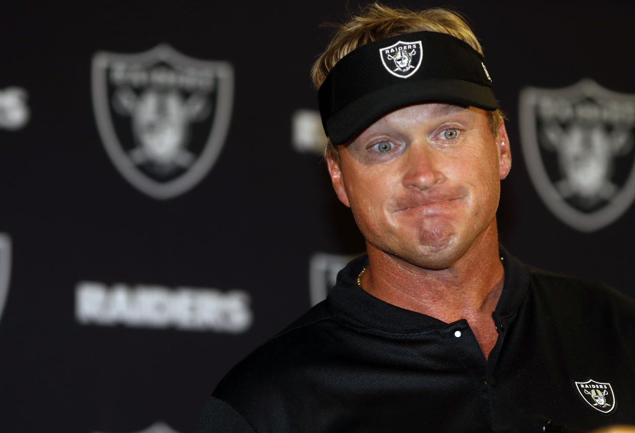 Jon Gruden believes he’ll be able to lure the players “you really want to wear the silver and black.” (AP)