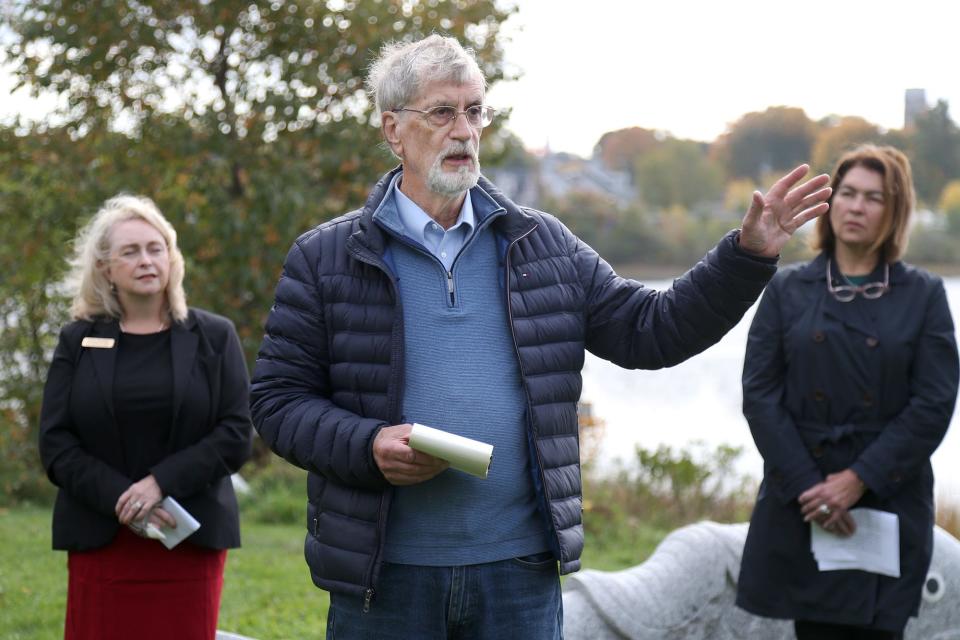 Jon Wyckoff, a local resident, speaks in opposition to the proposed Million Air development at McEachern Park in Portsmouth on Thursday, Oct. 13, 2022.