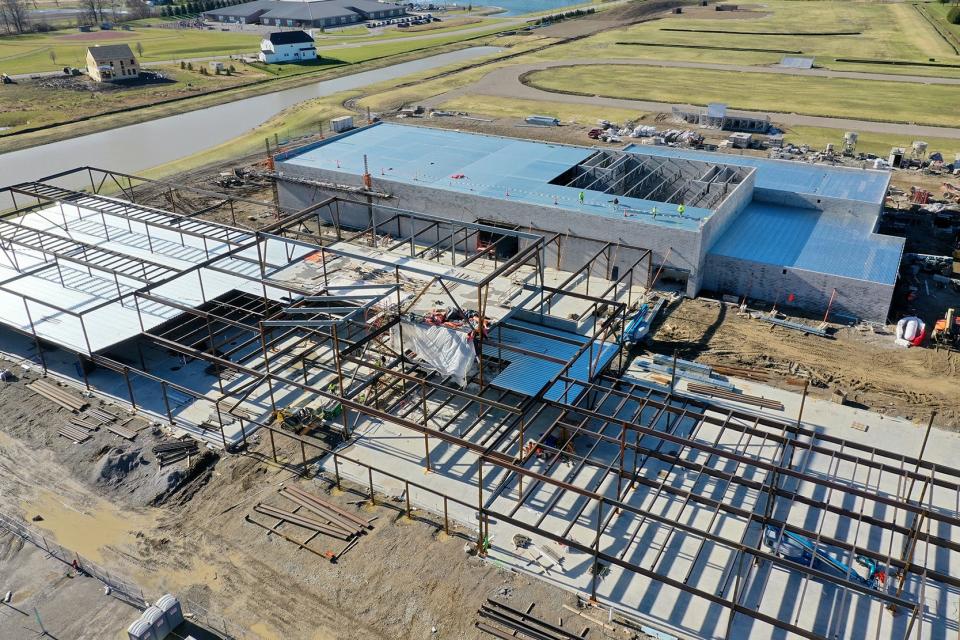Construction progress of Olentangy Schools' sixth middle school is shown from a drone Dec. 13. The future school is south of Berlin High School along Piatt Road, with plans to open in August 2023.