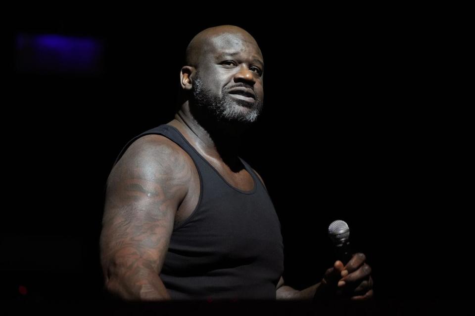 Shaquille O'Neal performs during his pre-Super Bowl event Feb. 10, 2023, at Talking Stick Resort in Scottsdale, Ariz.