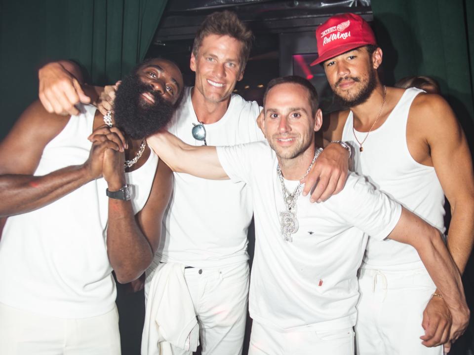 James Harden, Tom Brady, Michael Rubin, and Devin Booker at the 2023 white party.