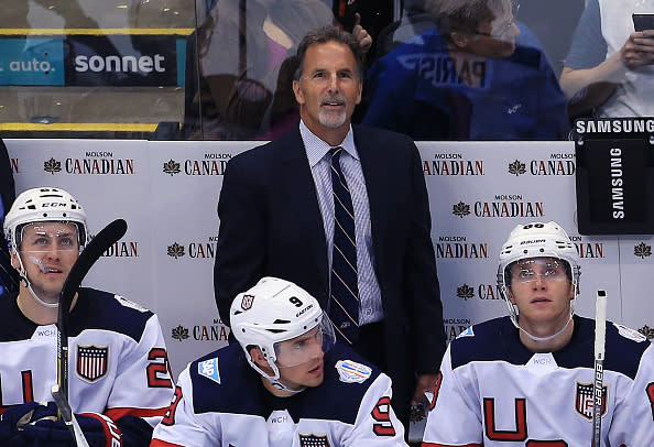 TORONTO, CANADA - SEPTEMBER 17: John Tortorella, Head Coach of Team USA looks up at the scoreboard during a World Cup of Hockey 2016 game against Team Europe at Air Canada Centre on September 17, 2016 in Toronto, Canada. (Photo by Vaughn Ridley/World Cup of Hockey via Getty Images)