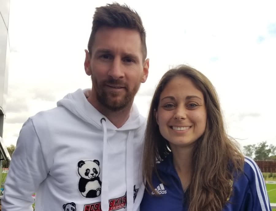 American-born Argentina national teamer Natalie Juncos joined Lionel Messi and other men's and women's players at a luncheon before their respective tournaments this summer. (Courtesy Natalie Juncos)