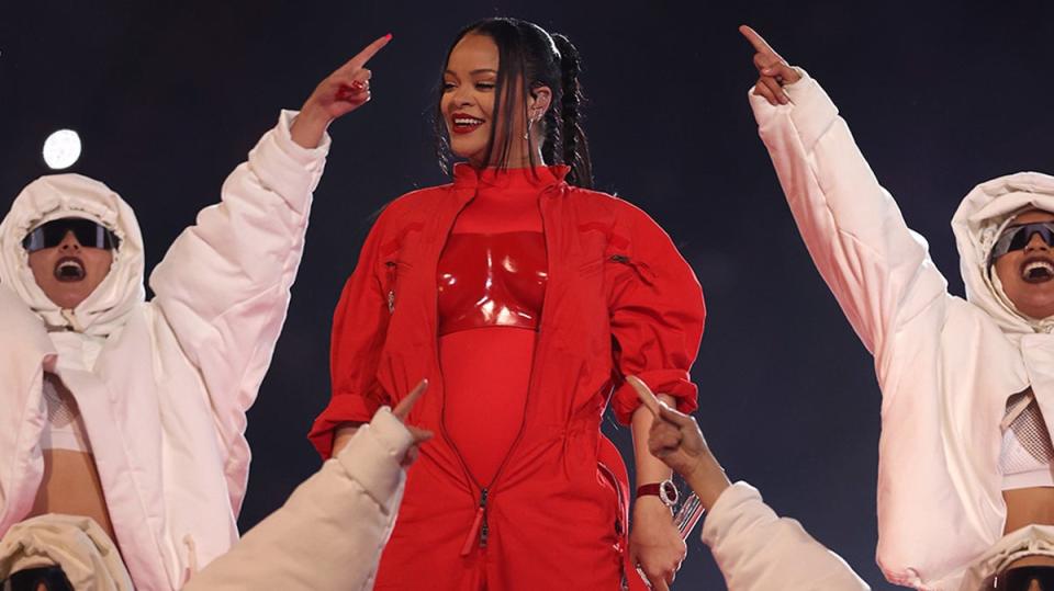 Rihanna performing at the 2023 Super Bowl (Gregory Shamus/Getty Images)