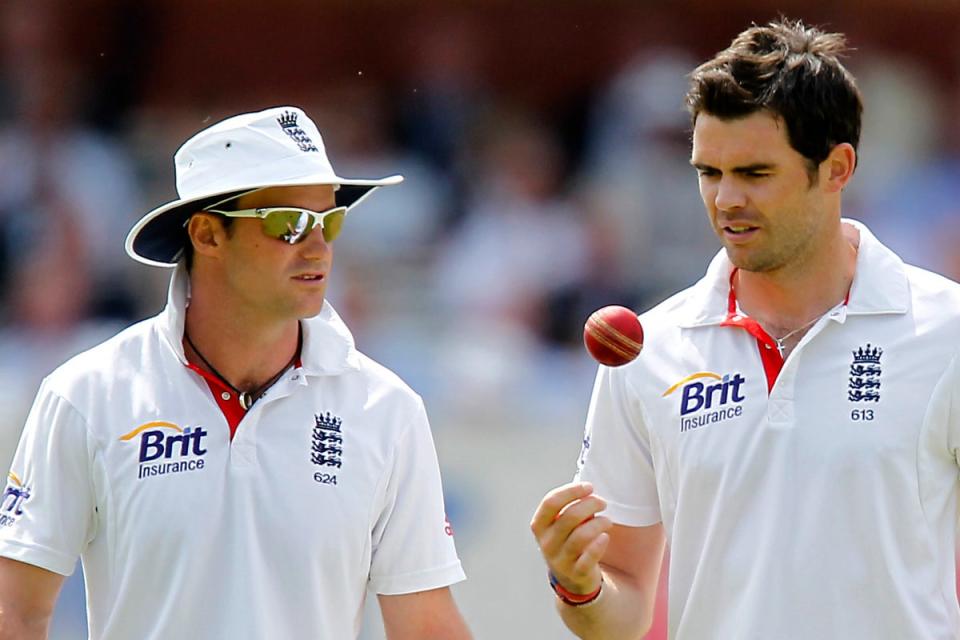 James Anderson (R) made his England debut the year before Andrew Strauss, who is now a decade removed from retirement  (AFP via Getty Images)