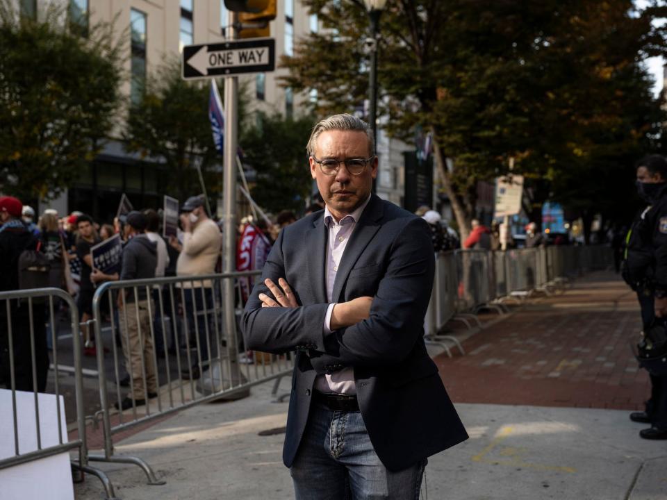 Philadelphia City Commissioner Al Schmidt, his arms crossed in front of him, stands outside the Pennsylvania Convention Centre on November 6, 2020 in Philadelphia, Pennsylvania.