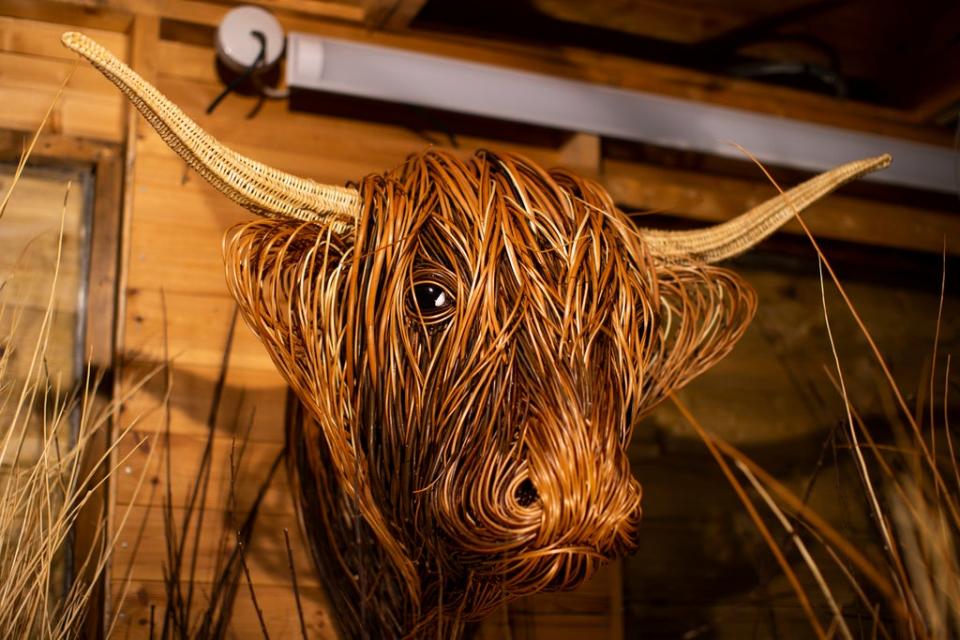 a piece of work by basket maker Bob Johnston from Bangor, Northern Ireland whose distinctive animal head sculptures hang in homes around the world now has a five-year waiting list for his work. PA Photo. Picture date: Monday December 06 2021. See PA story ULSTER Heritage. Photo credit should read: Liam McBurney/PA Wire