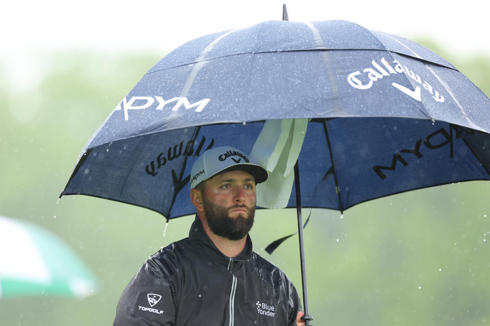 Jon Rahm at the 2023 PGA Championship with an Umbrella